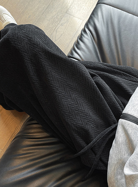 K184 秋季新款黑色人字纹休闲裤男装大码宽松直筒裤 特P40无差价