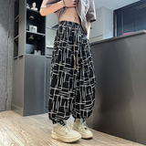 K60风夏季印花灯笼裤男潮大码宽松休闲裤冰丝垂感阔腿裤P50，男装休闲裤，电商A115