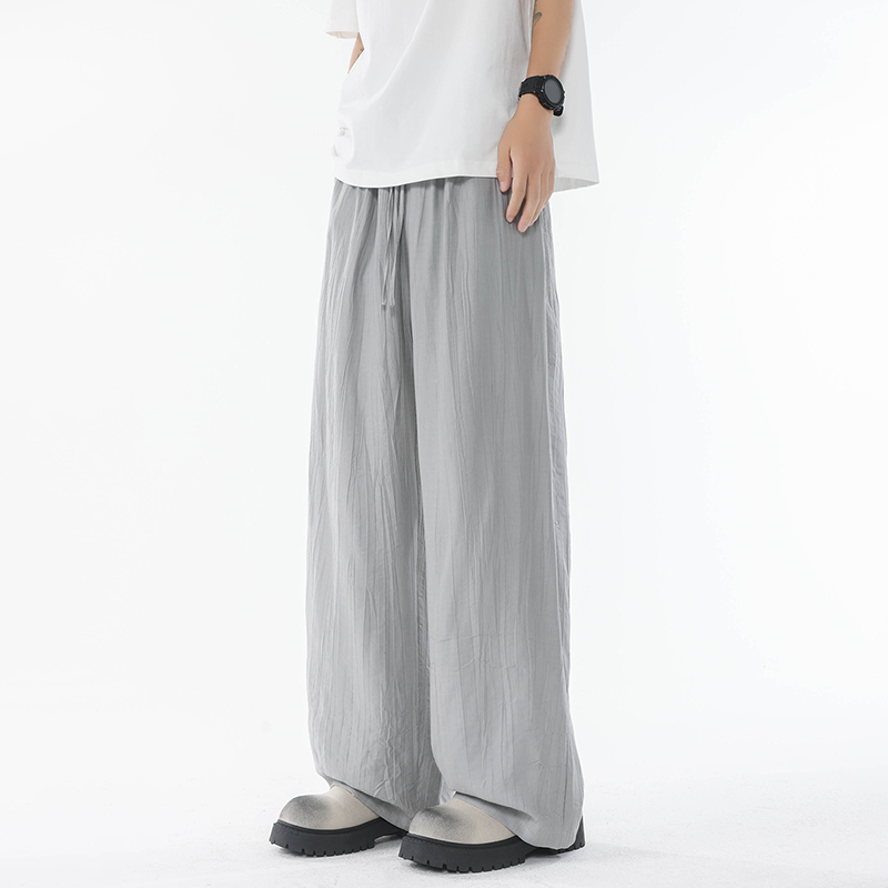 K175 竖条纹压花冰丝垂感阔腿裤男薄款宽松休闲裤 特P36无差价