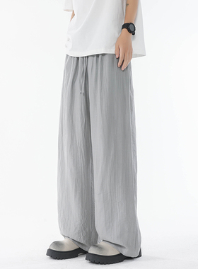 K175 竖条纹压花冰丝垂感阔腿裤男薄款宽松休闲裤 特P36无差价