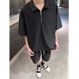 TZ1104夏季冰丝半拉链短袖T恤套装男大码松弛感宽松两件一套P65，商品下架区，电商A115