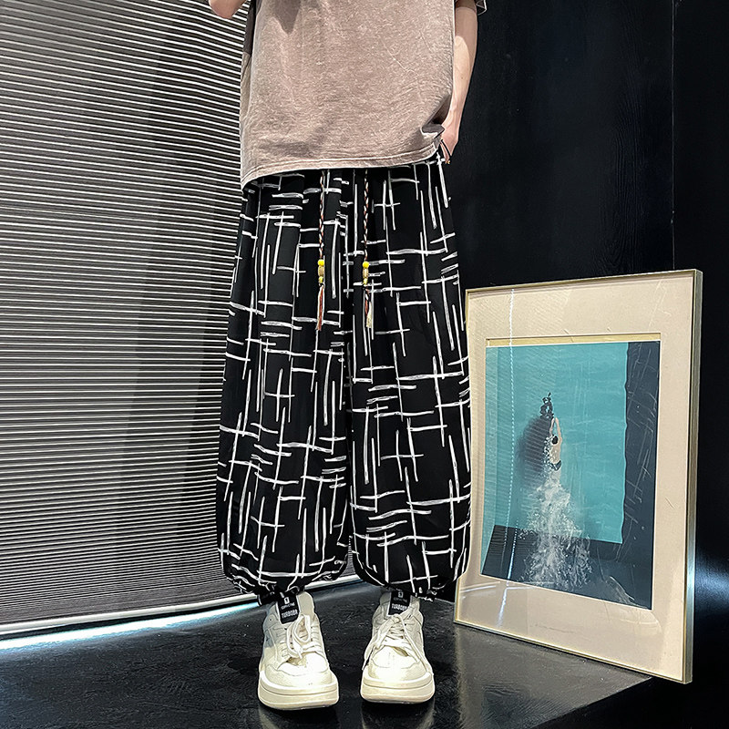 K60 风夏季印花灯笼裤男潮大码宽松休闲裤冰丝垂感阔腿裤 P50图片
