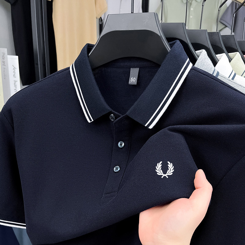 FP麦穗夏季新款男士短袖T恤商务休闲中年爸爸装翻领纯棉POLO衫男