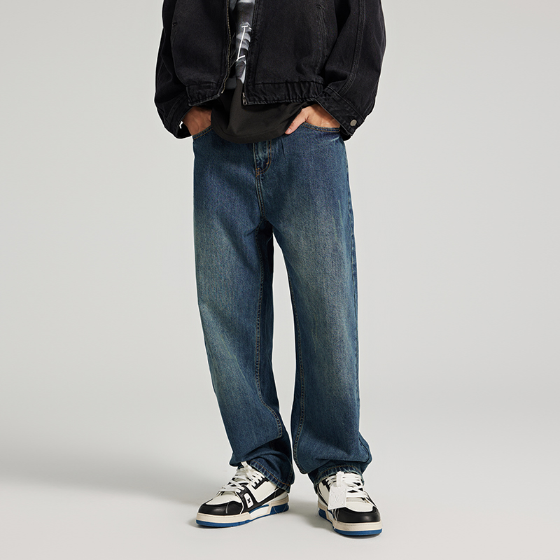 众尼复古做旧长裤休闲阔腿牛仔裤