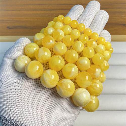 热销爆款非天然琥珀蜜蜡满蜜飘白花圆珠手串手链单圈