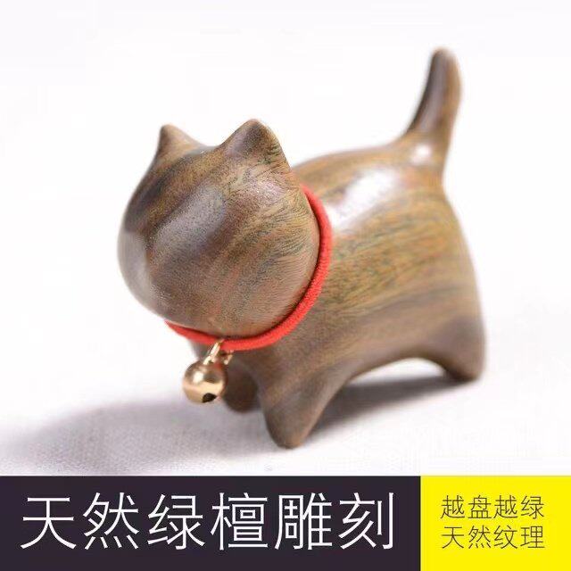 小黑猫檀木把玩摆件可爱