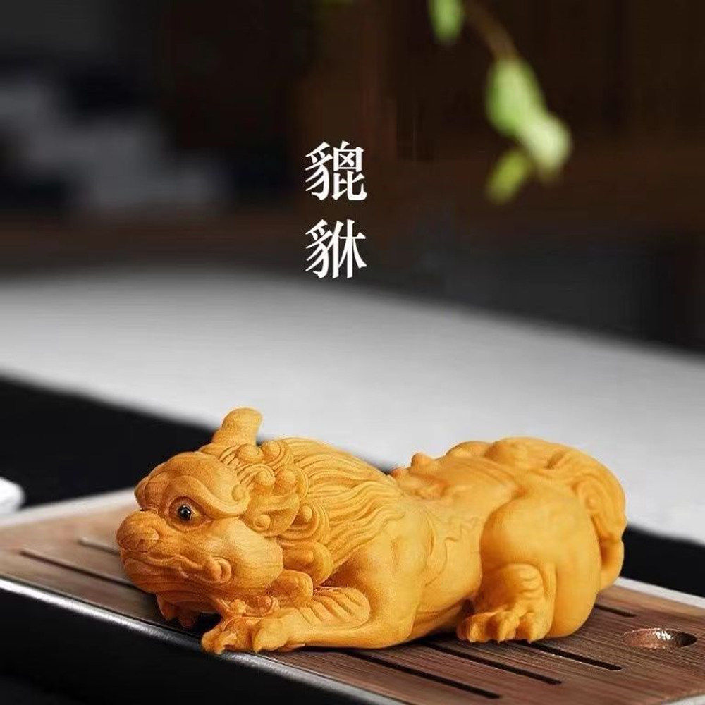 崖柏木雕招财貔貅实刻茶