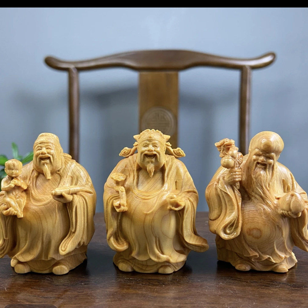 崖柏木雕福禄寿三星摆件