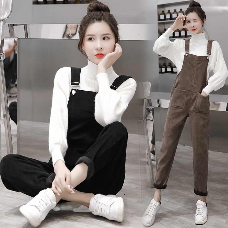 秋冬新款孕妇装灯芯绒背带裤