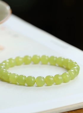 天然和田玉正品手链新疆黄口玉石晴水青绿玉本命年平安手串