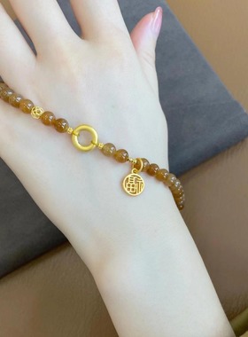 新款天然和田玉切莫糖焦糖色糖料手链新中式高级感送女友手串