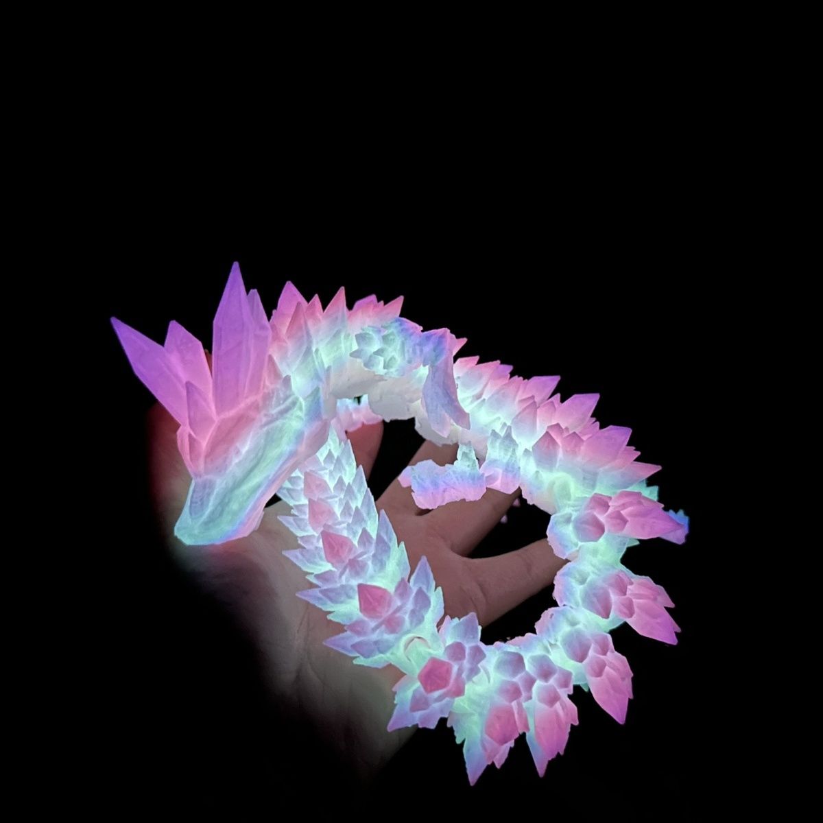 3D打印宝石龙水晶龙彩虹夜光发亮关节可活动中国龙模型摆件可沉水