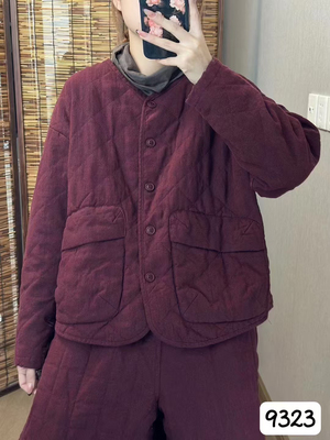 9323圆领夹棉纯色短款棉衣