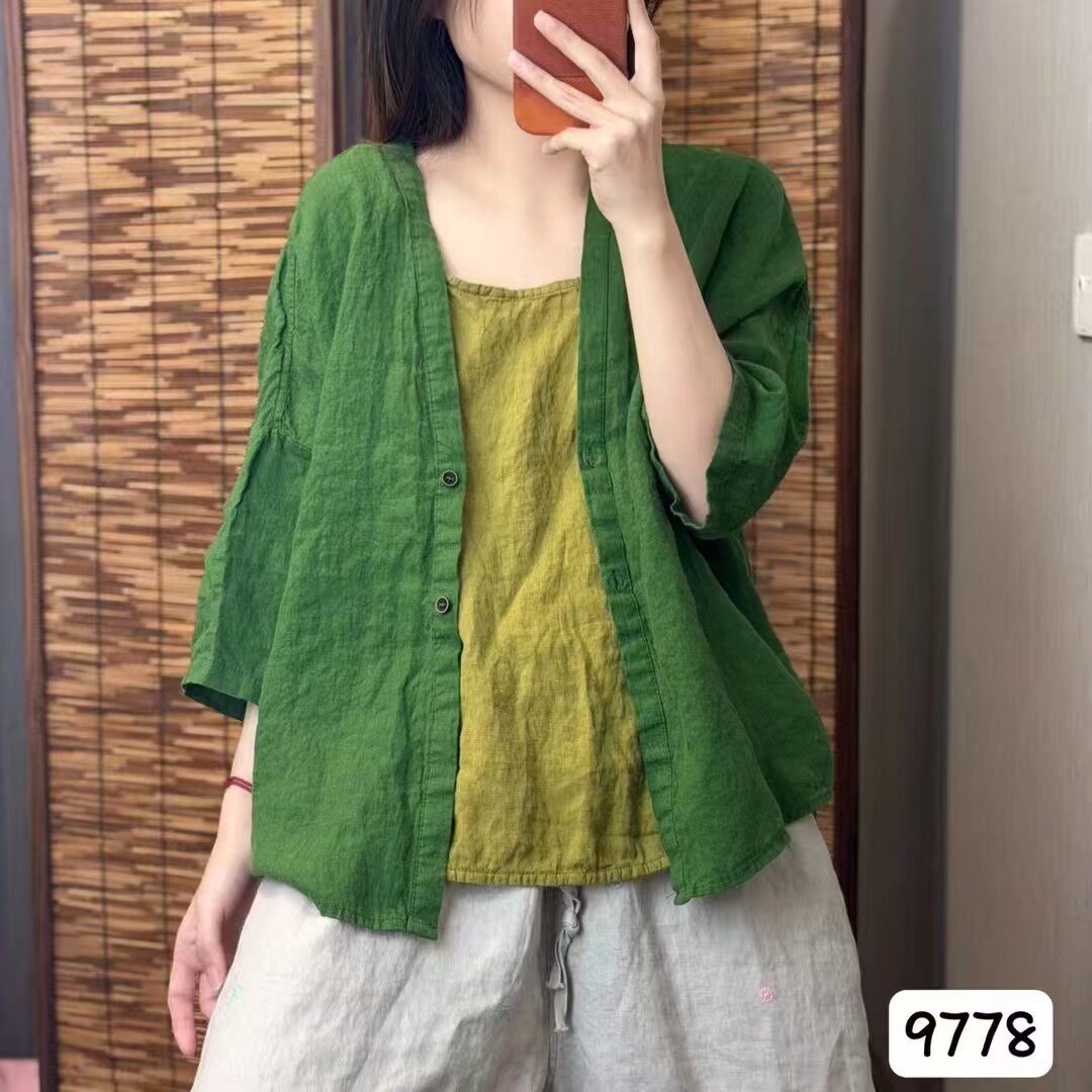休闲风亚麻七分袖防晒开衫女