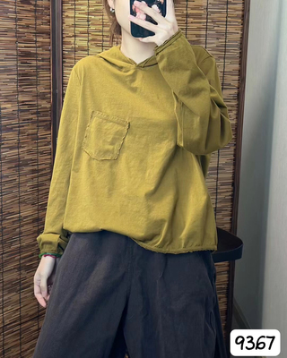 连帽卷毛边长袖T恤女宽松纯棉