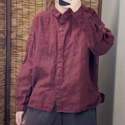 9361秋款时尚纯亚麻复古衬衫