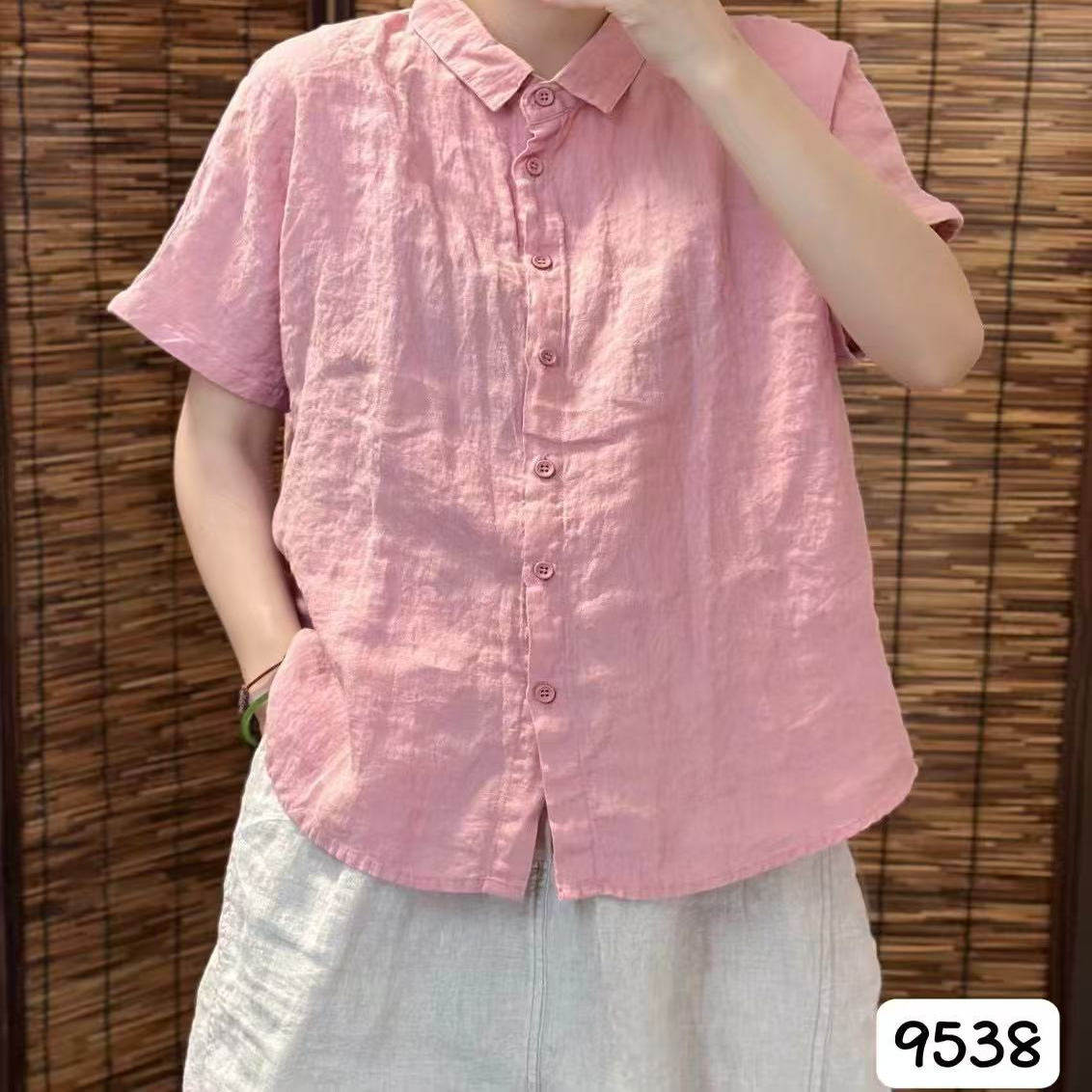 2025夏季新款纯色纯亚麻衬衫短袖