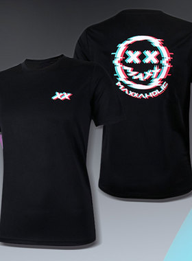 夏季黑色纯棉休闲印花圆领透气宽松短袖羽毛球文化衫男女半袖