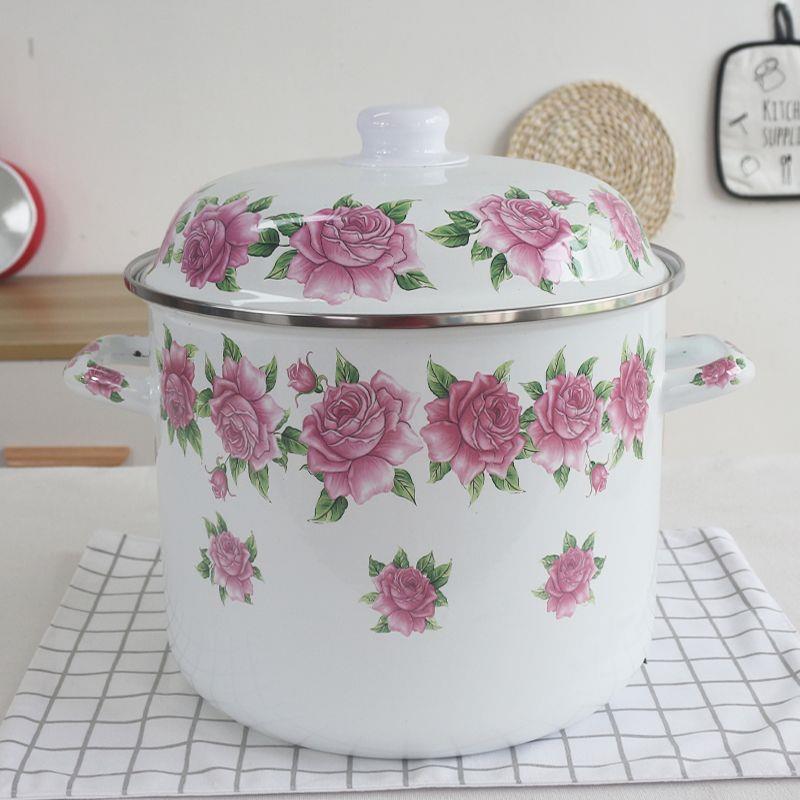 搪瓷锅加厚高筒炖锅18cm24cm26cm带盖珐琅汤锅1L5L9L平底深锅通用