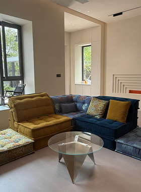 北欧罗奇堡麻将沙发彩色沙发多模块组合单人别墅客厅大户型设计师