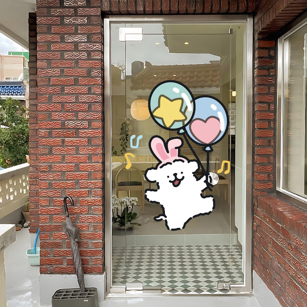 网红线条小狗手绘插画贴纸奶茶甜点店铺玻璃门卡通可爱装饰静电贴