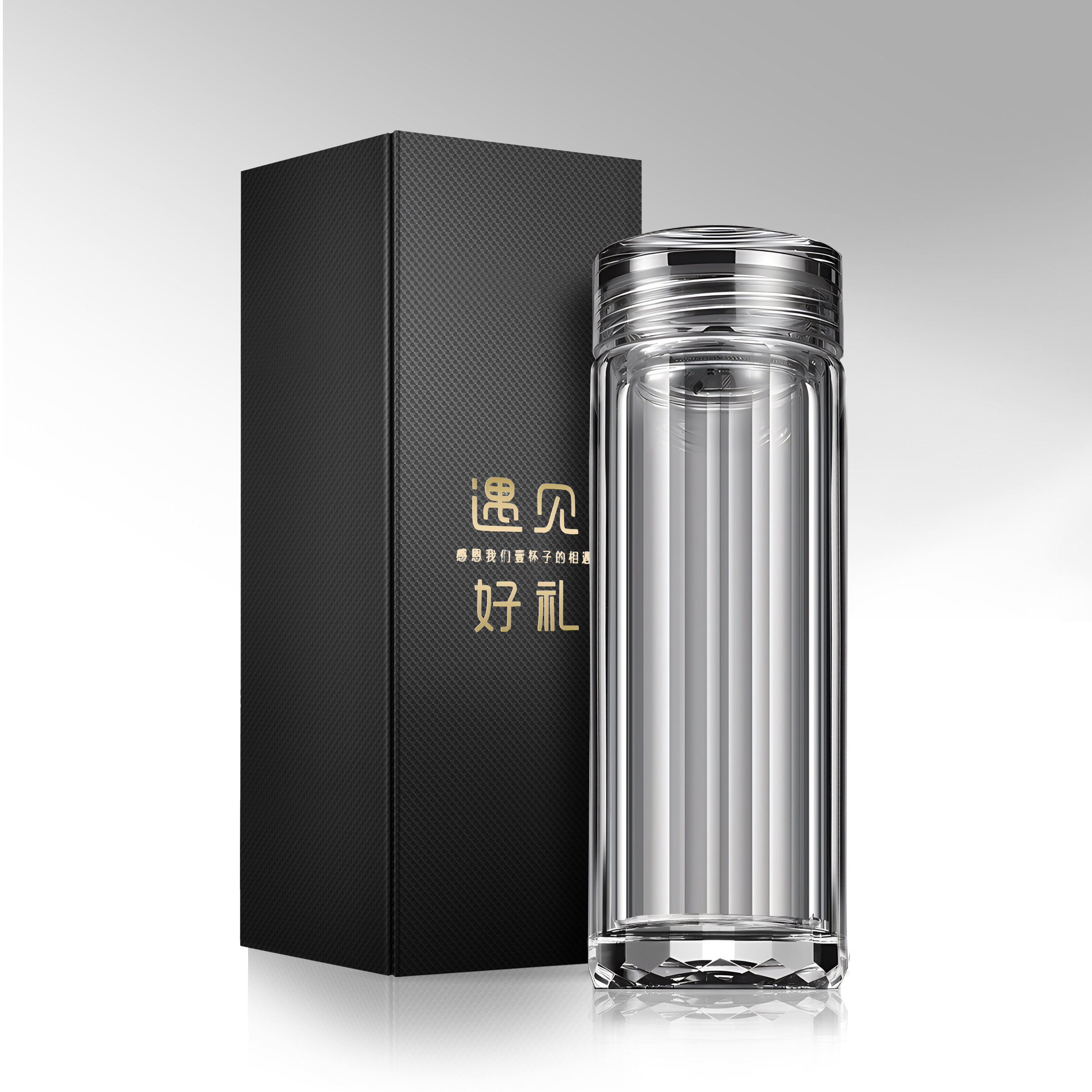 高档商务水晶双层菱形玻璃杯男士水杯透明个人专用泡茶杯子送礼盒