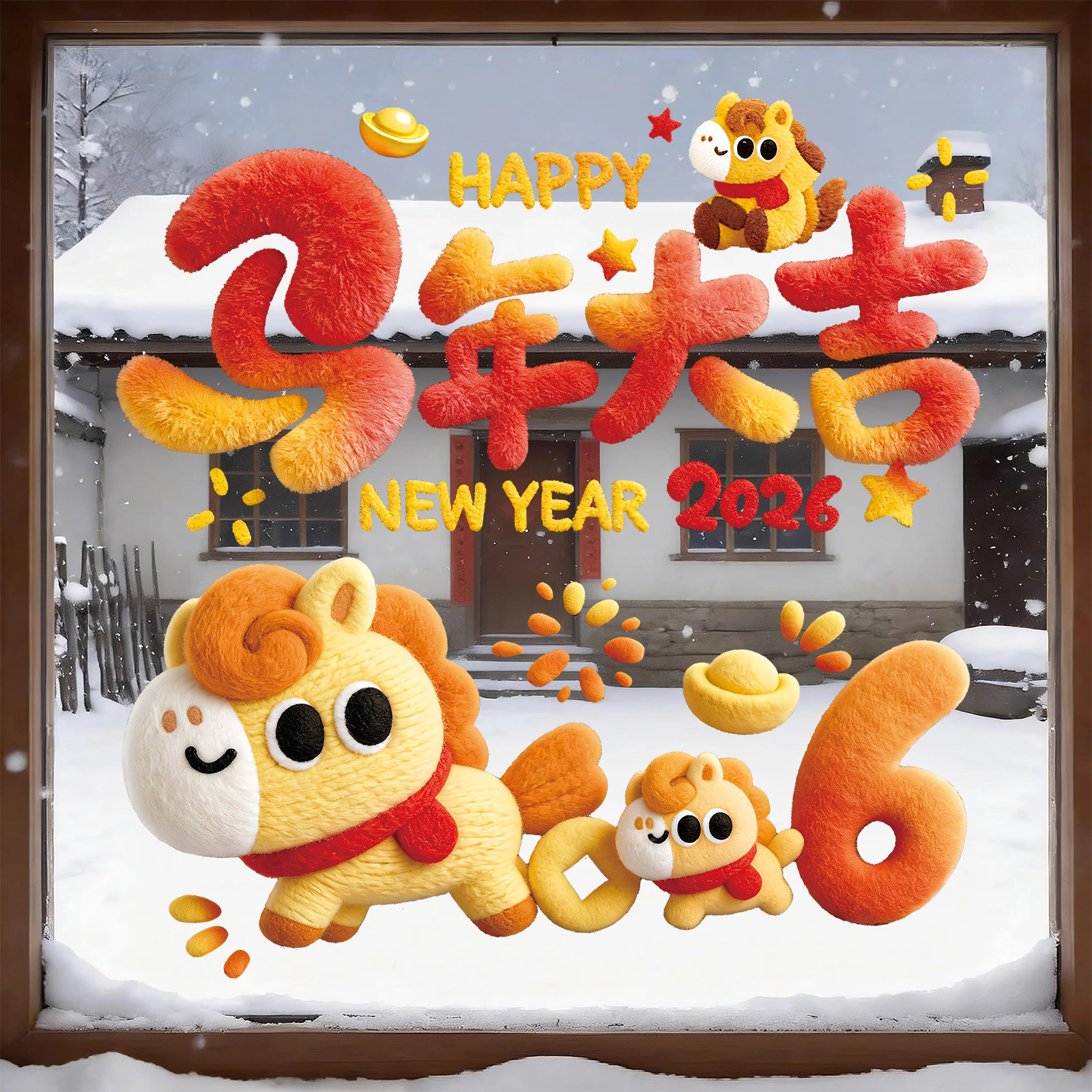 马年2026新款新年窗花静电贴过年毛绒福字门贴春节橱窗玻璃贴装饰,节庆用品/礼品,福字/窗花/窗贴,淘宝优惠券,粉丝福利购,淘宝优惠卷