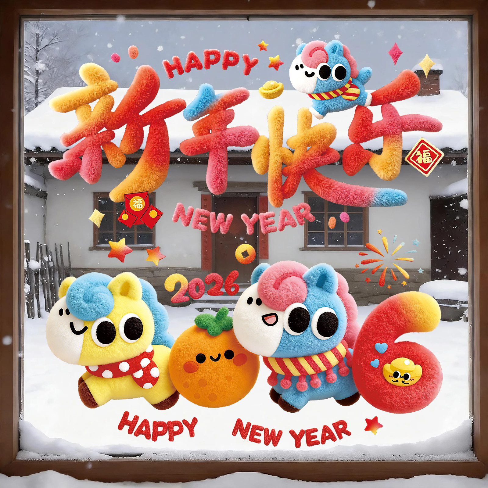 马年2026新款新年窗花静电贴过年毛绒福字门贴春节橱窗玻璃贴装饰,节庆用品/礼品,福字/窗花/窗贴,淘宝优惠券,粉丝福利购,淘宝优惠卷
