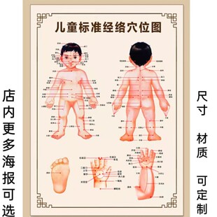 小儿标准经络穴位图儿童推拿人体结构图中医针灸经络穴位海报挂画