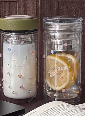 原创星星双层玻璃杯设计师款女生ins大容量办公室泡茶水杯隔热杯