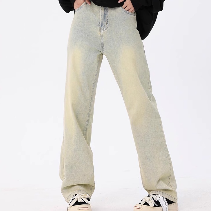 ZLAYCO 国潮高街浅色直筒黄泥染牛仔裤复古男女休闲百搭显瘦裤子
