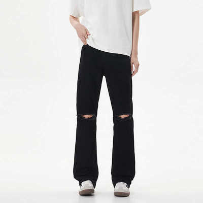 微喇破洞直筒高腰ZLAYCO阔腿男装