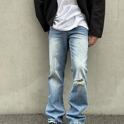 ZLAYCO美式复古破洞水洗牛仔裤