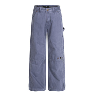 ZLAYCO美式复古做旧蓝色水洗vitage法工裤直筒宽松男女工装牛仔裤