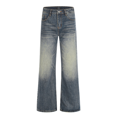 美式复古水洗猫须微喇显瘦牛仔裤