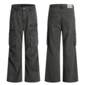 ZLAYCO水洗做旧碳灰铆钉口袋vintage工装 复古伐木长裤 裤 美式