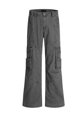 ZLAYCO美式复古多口袋工装牛仔裤男女夏季新款微喇叭裤子