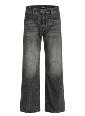 ZLAYCO美式复古水洗黑灰色牛仔裤男直筒微喇休闲裤潮