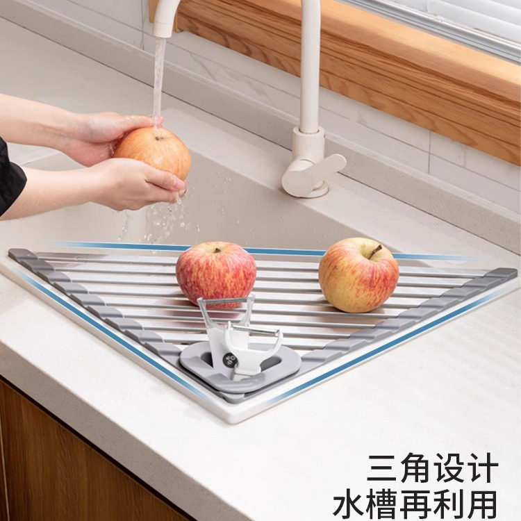 新款沥水轻便式折叠三角形水槽置物架沥水架碗筷架海绵滤水架卷帘
