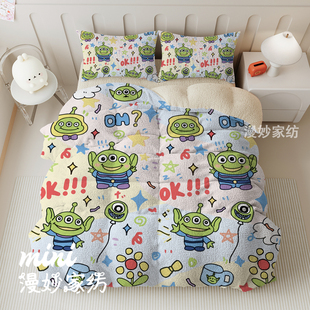 冬季新款三眼仔加厚北极绒四件套学生宿舍床单套件儿童毛绒绒被套