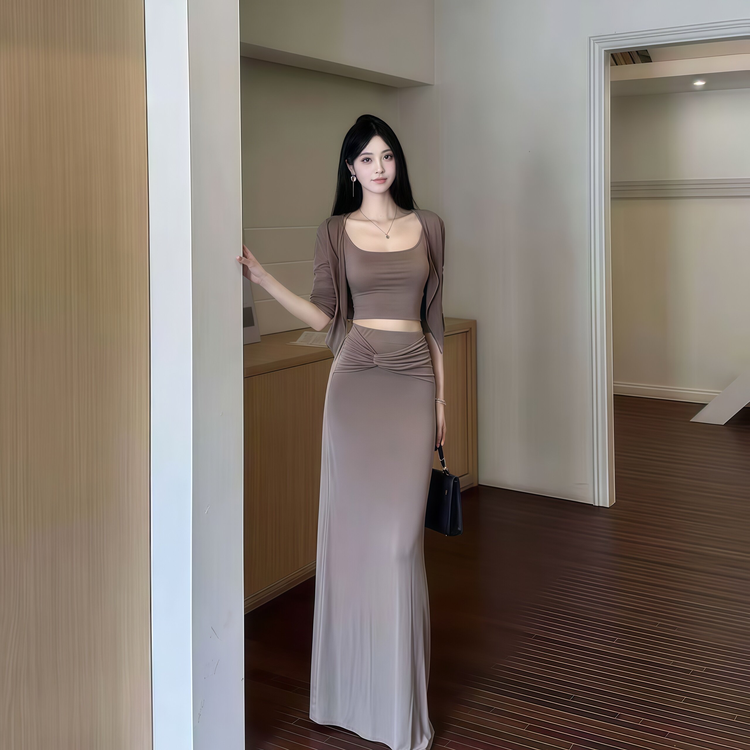 御姐风时尚性感吊带上衣开衫女夏季新款修身半身包臀长裙三件套装