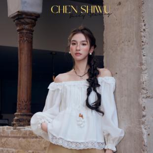 小衫 韩系蕾丝花边拼接一字肩灯笼袖 春日颂 CSW·陈十五26早春