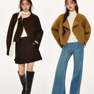 陈十五25秋冬【温暖壁炉】短款圆领外翻领落肩羊毛双面呢