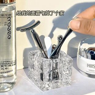 面膜勺子固定器面霜挖取勺柜桌面玻璃镜化妆护肤眼霜挑棒刷收纳盒
