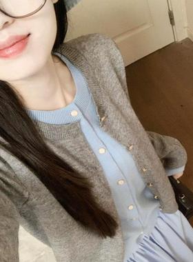 NORA STUDIO【 层次美学】秋装新款羊毛假两件针织开衫女灰色上衣