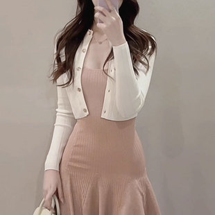 miu系开衫 2025春秋新款 连衣裙弹力显瘦针织裙子女两件套大方搭配