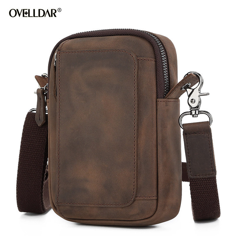 跨境头层牛皮单肩包 头层疯马皮户外手机腰包 真皮男士斜跨包,箱包皮具/热销女包/男包,男士包袋,淘宝优惠券,粉丝福利购,淘宝优惠卷