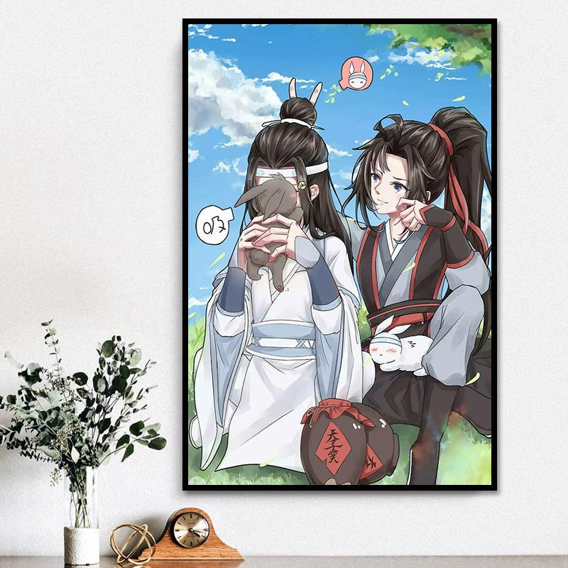 q版动漫魔道祖师插画diy数字油画手绘填色减压装饰丙烯油彩挂画