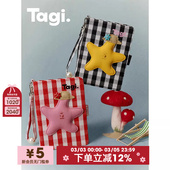 Tagi. 想象海滩小花彩色格纹手提链条小卡包护照夹 塔皮星