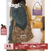 Tagi.充棉方块包单肩包日常豹纹手提包冬季 休闲复古斜挎包